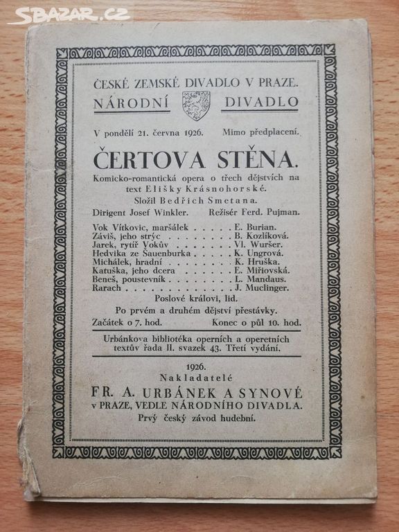 Národní divadlo Čertova stěna 21. 6. 1926