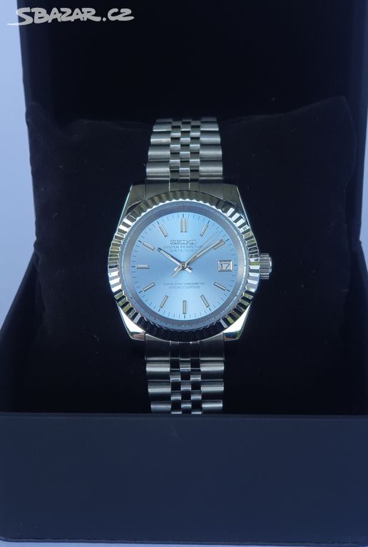 Seiko Mod Datejust sunburst ice blue dial