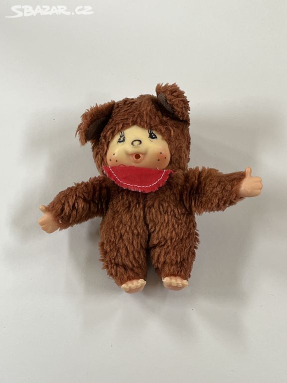 Retro hračka-plyšák - Monchhichi/Mončičák - hnědý