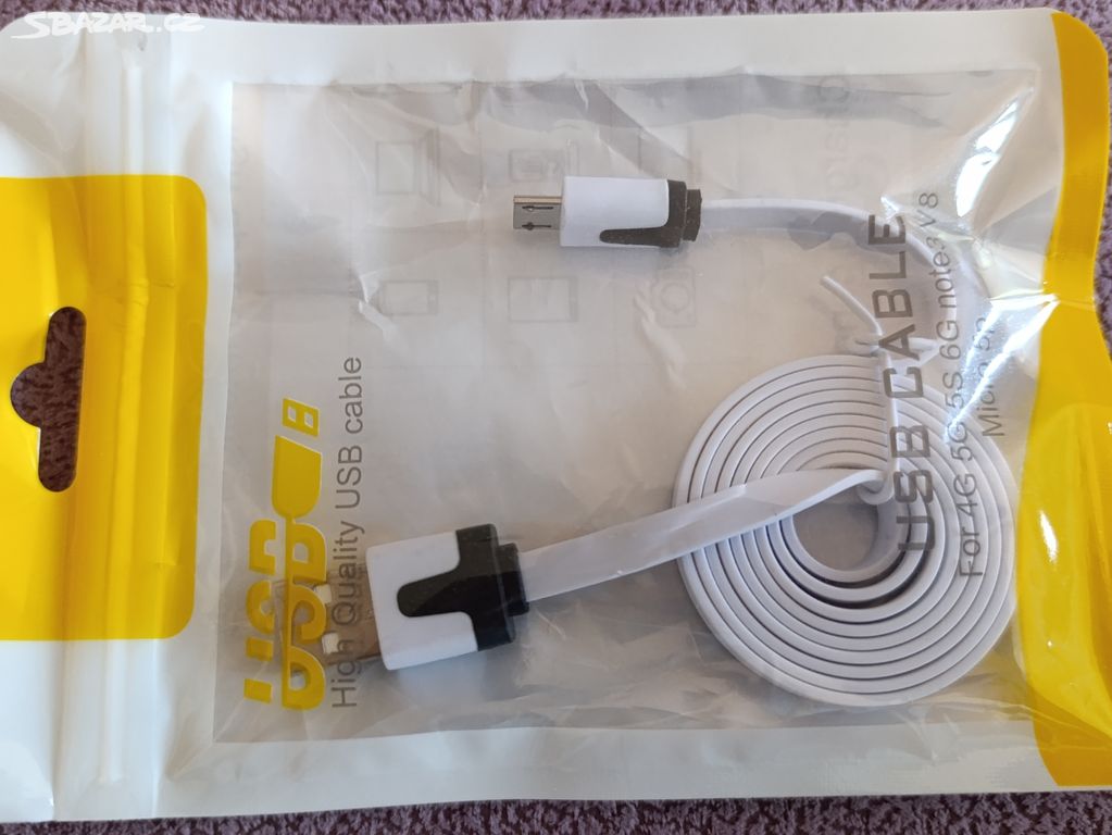 Kabel USB USB A M - microUSB M - 1m, bílý, plochý