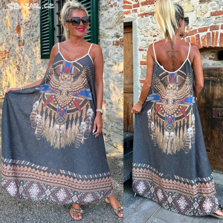 Maxi long dámské letní šaty se vzorem Indian