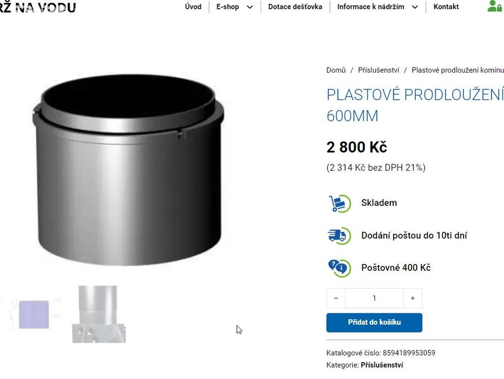 Plastové prodloužení komínu 600mm na aku nádrž