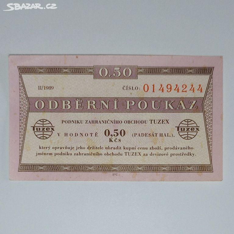 T8. Tuzexové poukázka 0,5 Tkčs II/1989