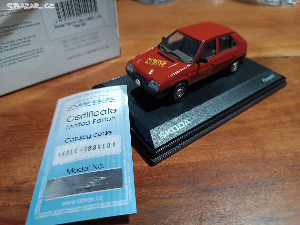 Abrex 1:43 Škoda Favorit 136L 1988 Test SM limitka