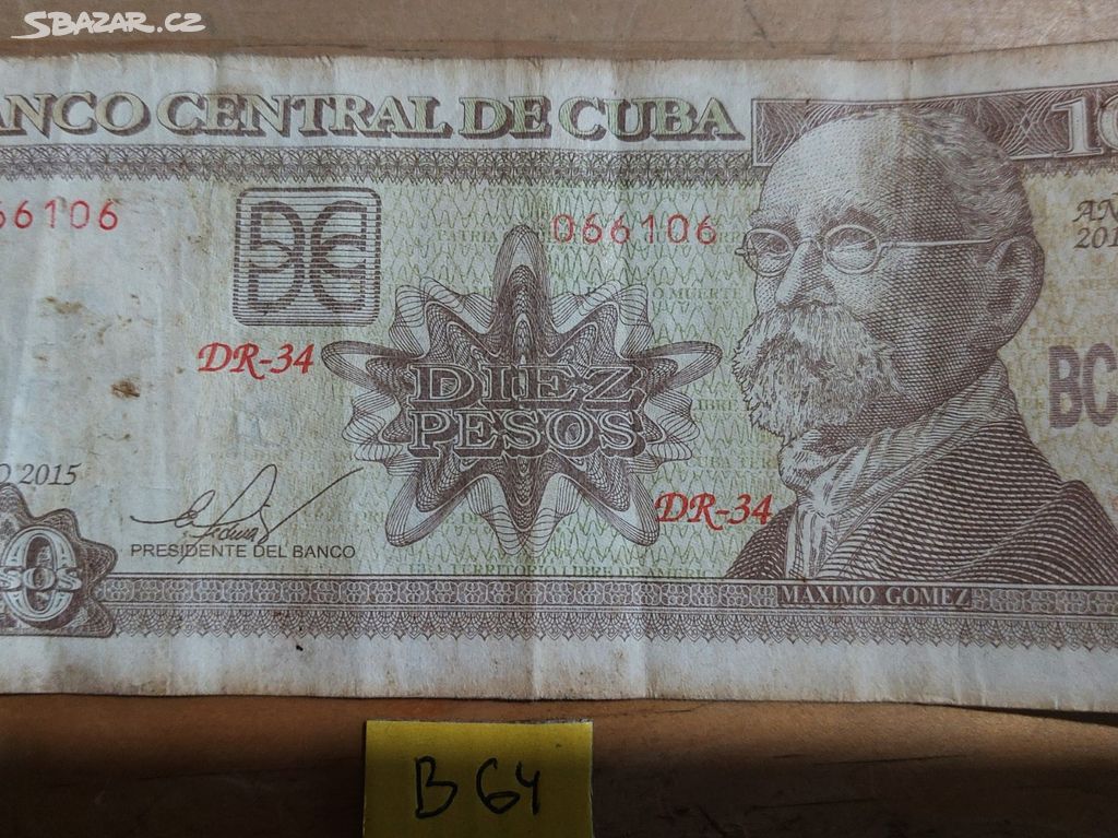 10 pesos 2015 Kuba (B64) Bankovka.
