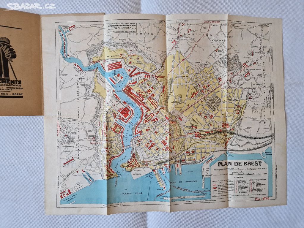 Stará mapa plánek plán přístav Brest Francie 1919