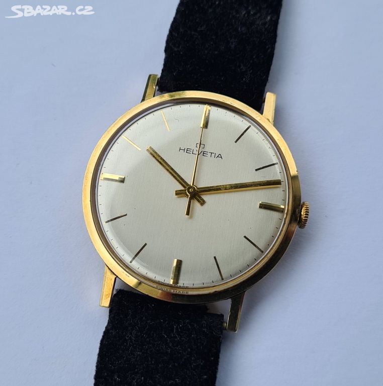 Pánské zlaté náramkové hodinky Helvetia 14K