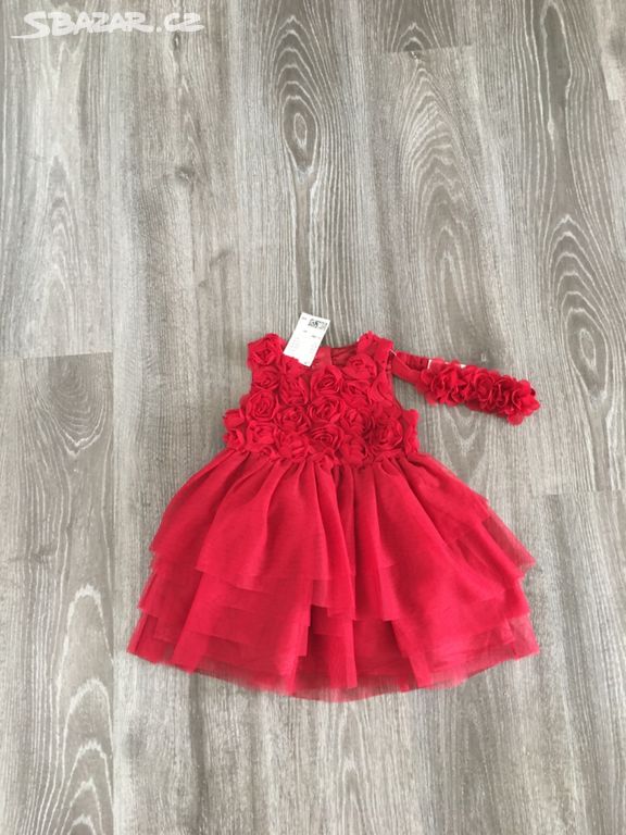 Nový. 2Set -Tmavočervené šaty + čelenka H&M vel 86