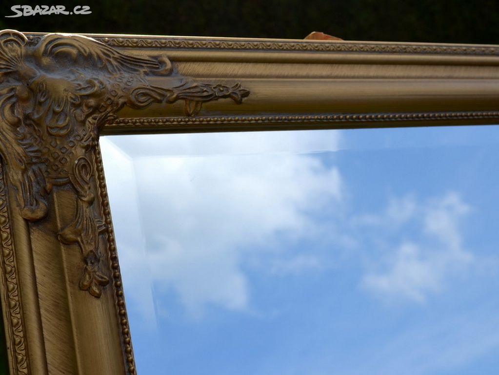 Barokní zrcadlo zlaté dřevěné s fazetou 162x72cm