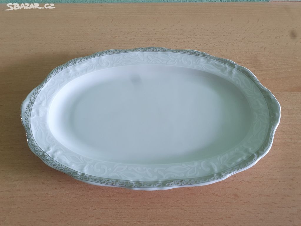 Přílohový talíř stříbrno-béžový lem THUN