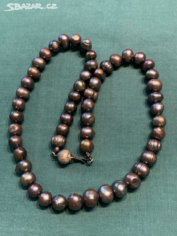 Starý náhrdelník velké tmavé pravé perly