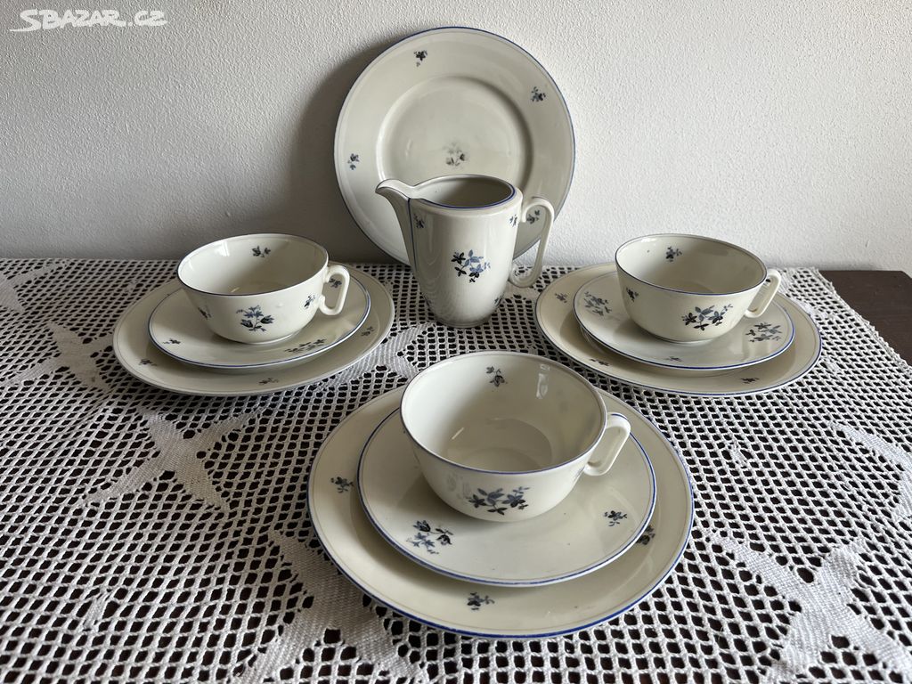 Porcelánový Art Deco set - modrá linka.