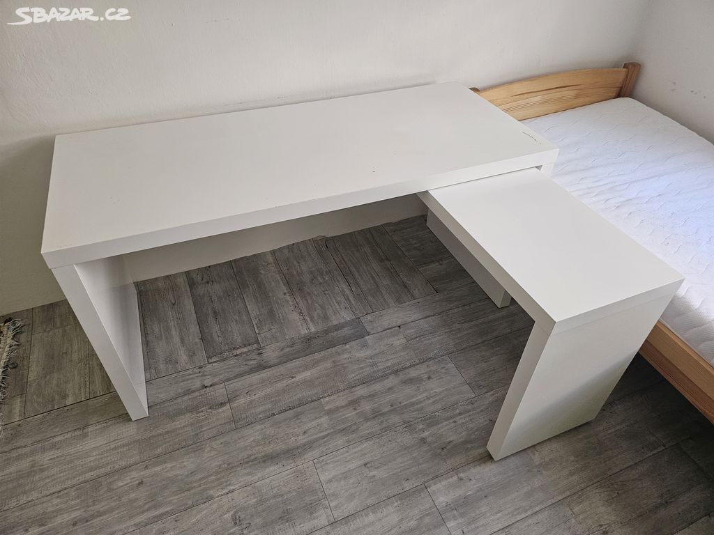 MALM Psací stůl s výsuvnou deskou, bílá, 151x65 cm