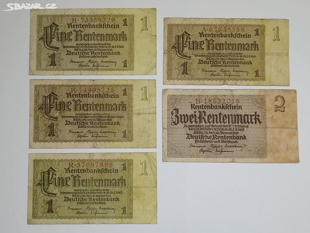 KG. Německo lot starych Rentenmark 1937 5ks