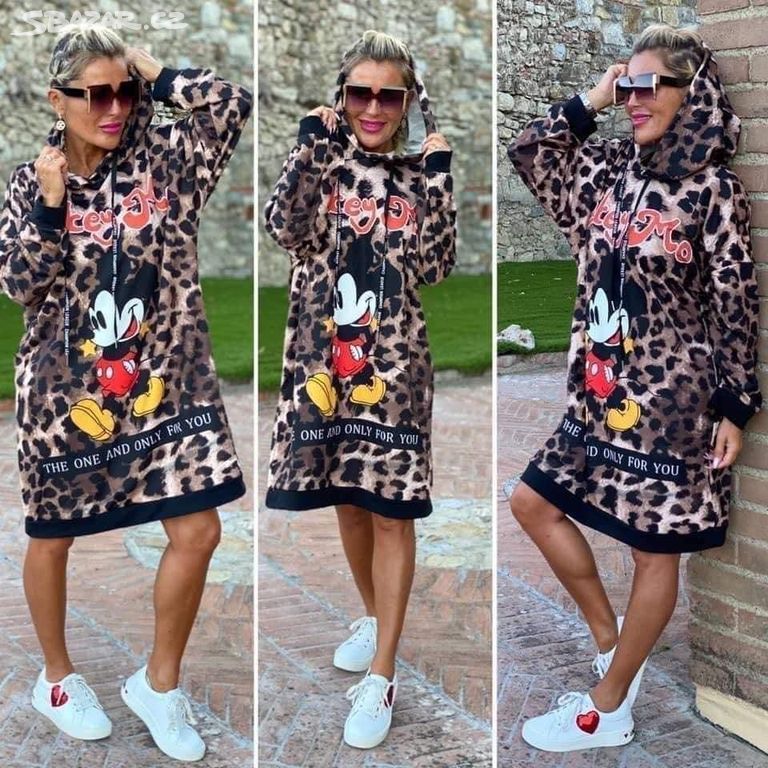 Bavlněná mikina mikinové šaty Mickey leopard