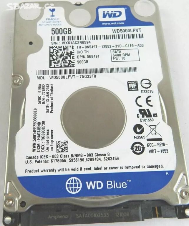 Harddisk 2,5" 500GB WD Scorpio Blue WD5000 SATA