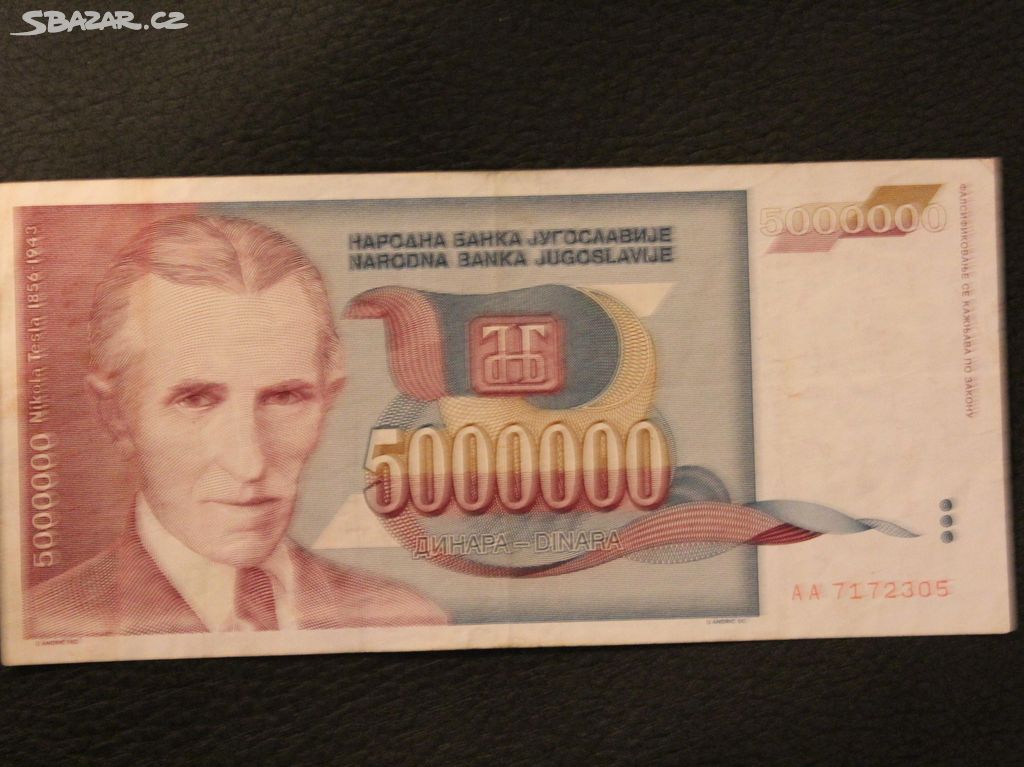 Jugoslávie 5000000 Dinars 1993