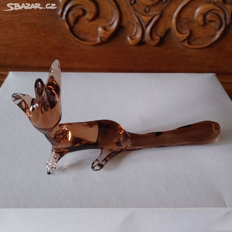 Skleněná figurka Liška tažená barevné sklo, 14 cm