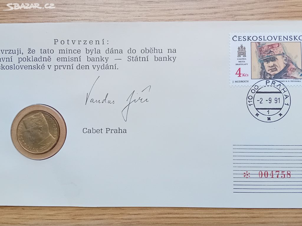 Mincovní dopis M.R.Štefánik 10,- Kč 1991 1.den !