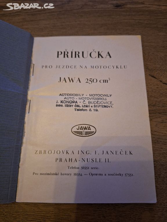 Jawa 250 Janeček předválečná příručka