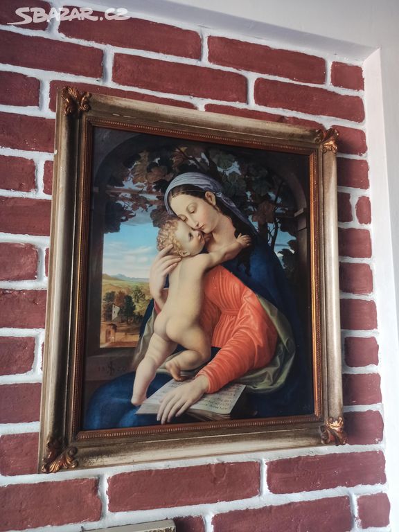 Krásný velký obraz Madonna s dítětem Vintage