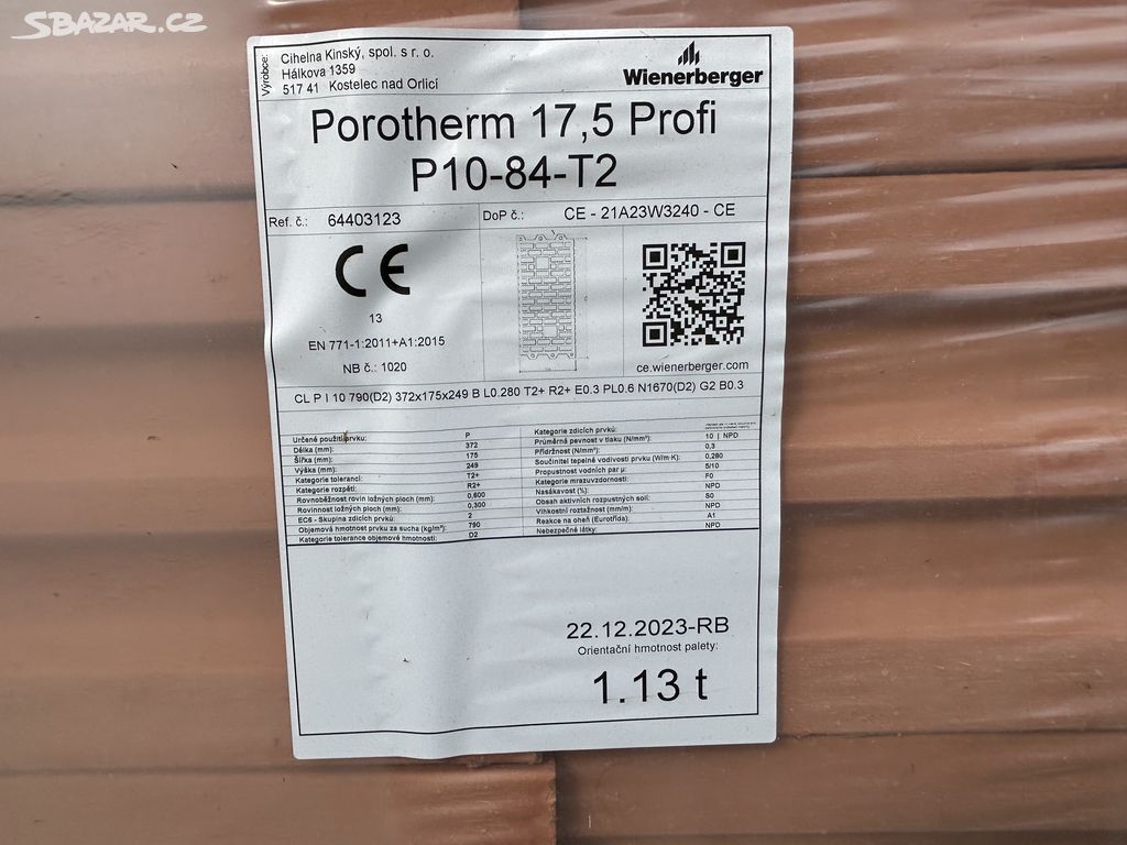 Cihly 17,5 Porotherm profi