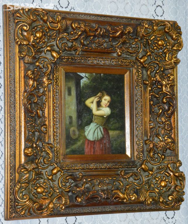 Zámecký obraz - Dívka - olej na desce