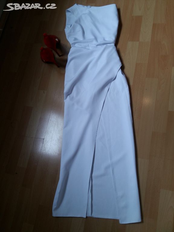 Svateb šaty bílé  jedno rameno dlouhy 38 pouzdrove