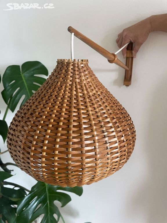 Retro nástěnná proutěná dřevěná lampa Vintage