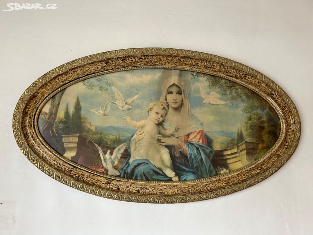 Velký retro obraz -Panna Marie s Ježíškem,124x67cm