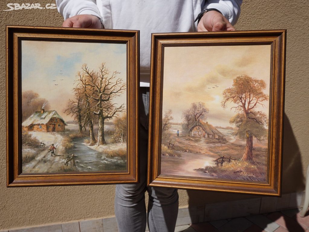 Dva krásné obrazy v dřevěném rámu