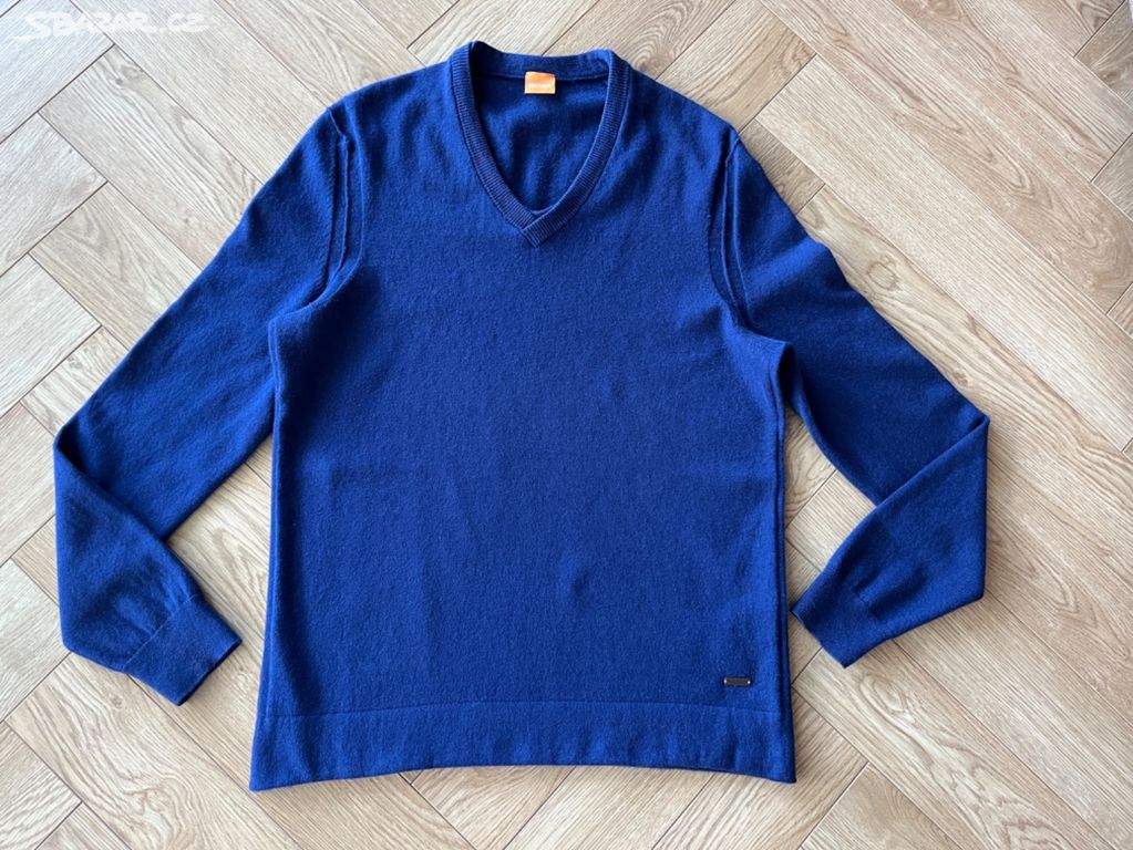 Hugo Boss švestkově modrý svetr vel M vlna kašmír