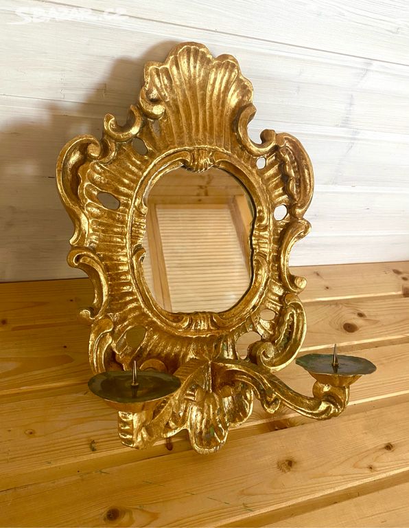 Starožitné dřevěné zlacené zrcadlo