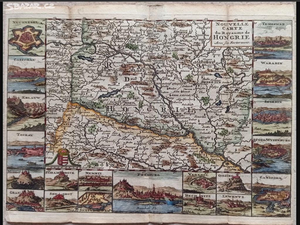 Stará mapa uherských pevností - r. 1708