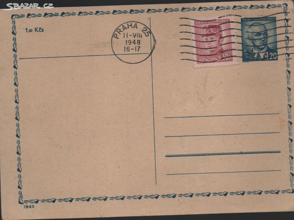Dopisnice se známkami a razítkem rok 1948 PBZ209)
