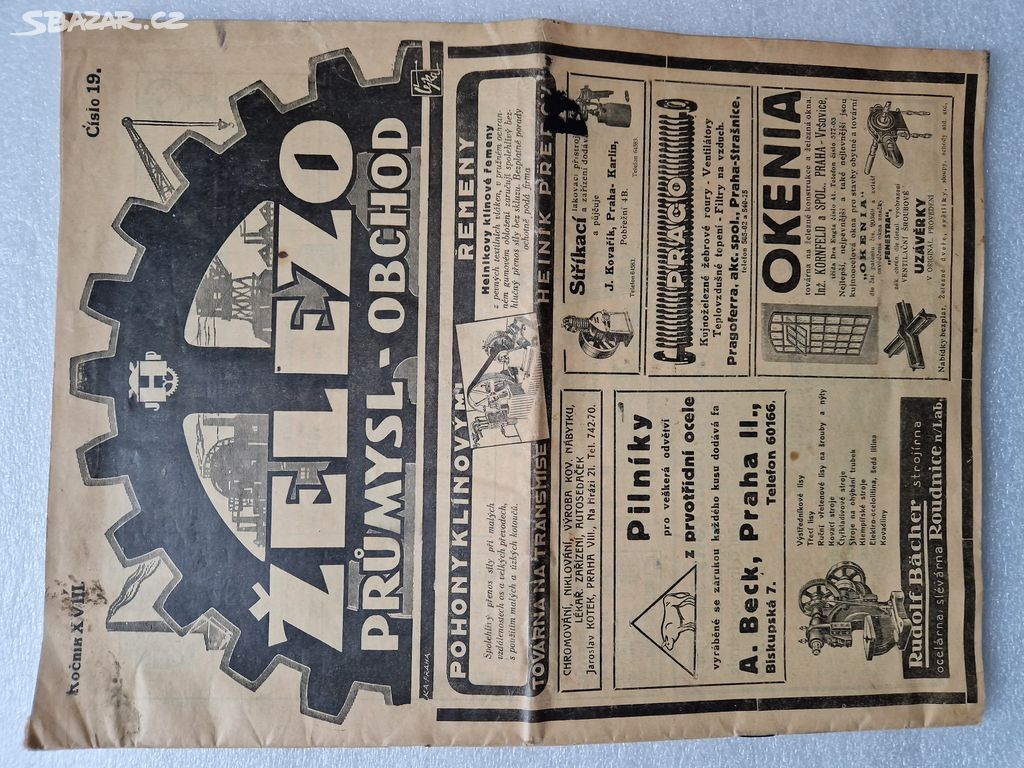 Reklamní noviny Železo Průmysl 1936 technika stroj