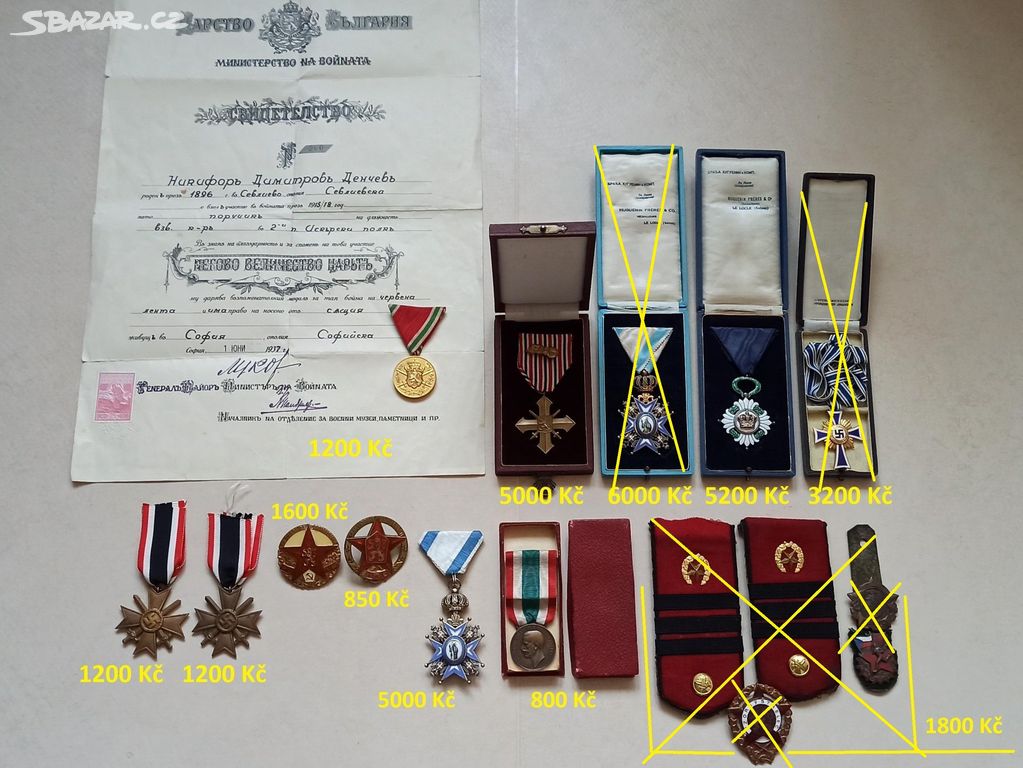 Medaile, vyznamenání, odznaky.