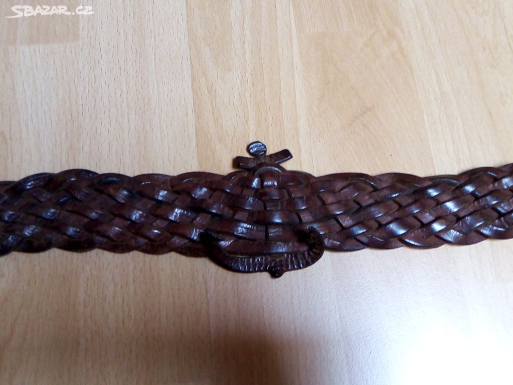Pletený kožený pásek s kotvou - délka 90 cm