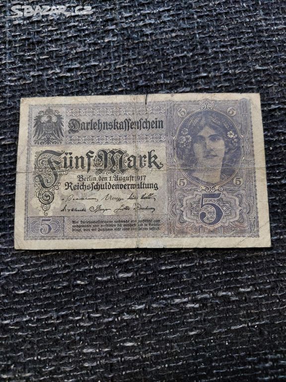 Německá bankovka 5 marků. 1917