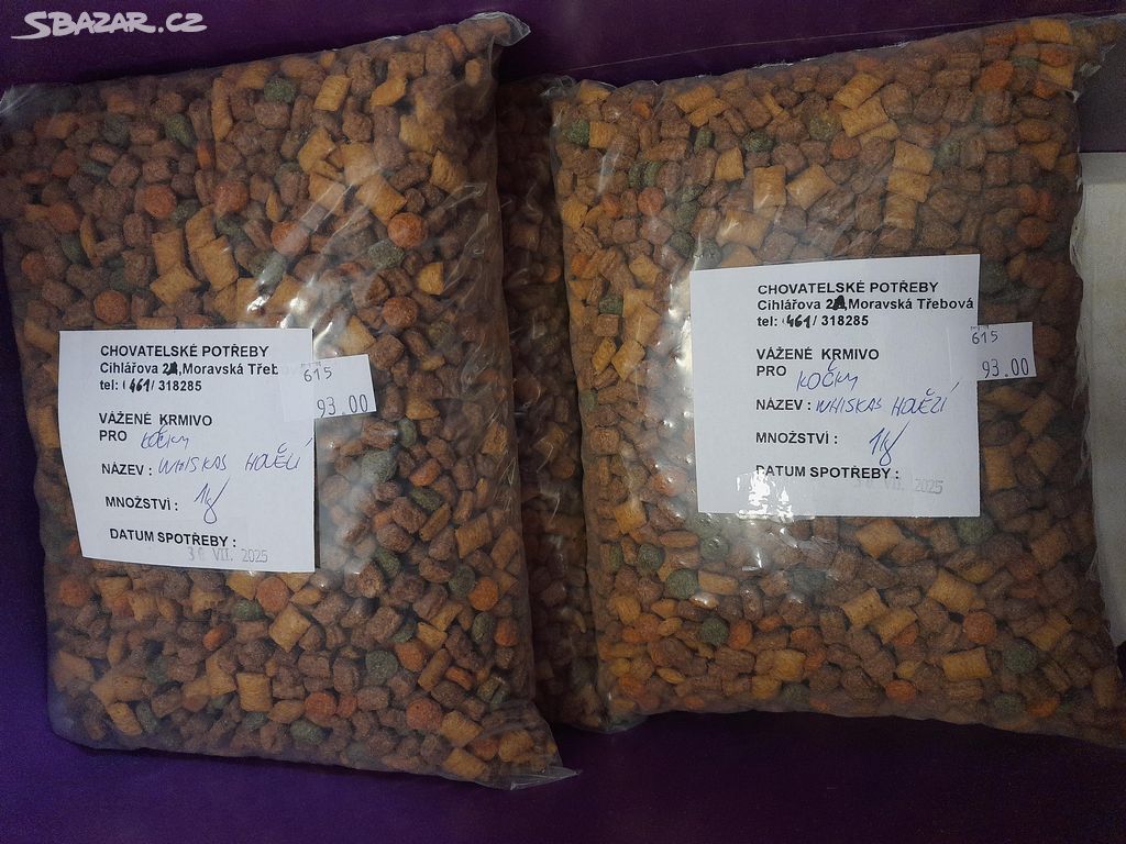 Whiskas kuře, hovězí, tuňák-stálá nabídka 93kč/kg