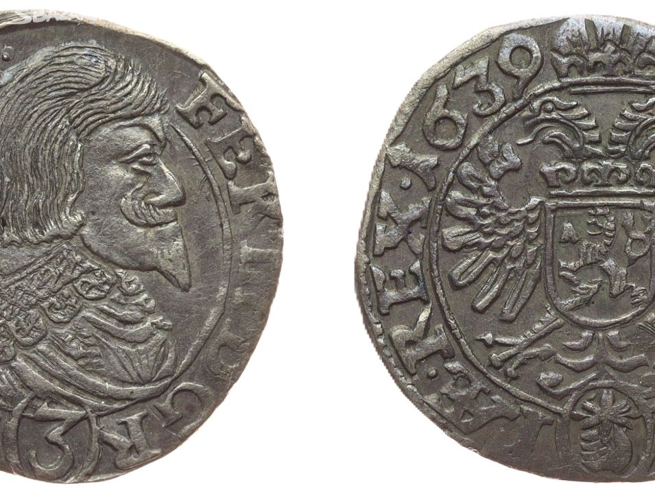 Stříbrná Mince 3 Krejcar 1639, stav 1/1