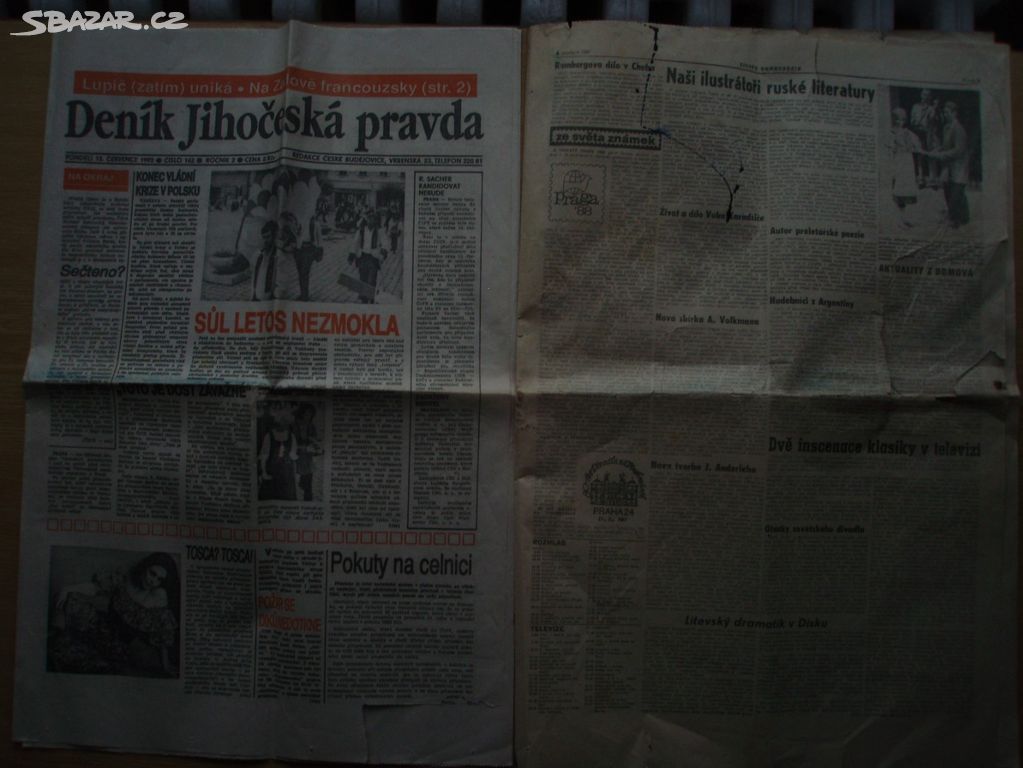 Retro noviny-Deník Jihočeská pravda a jiné noviny