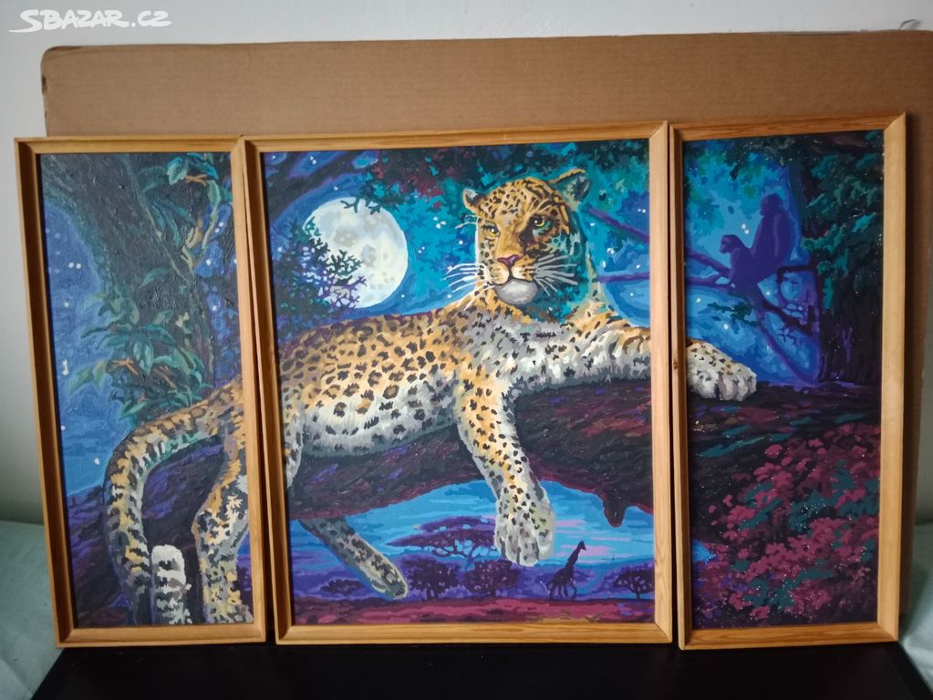 Triptych noční lov leoparda