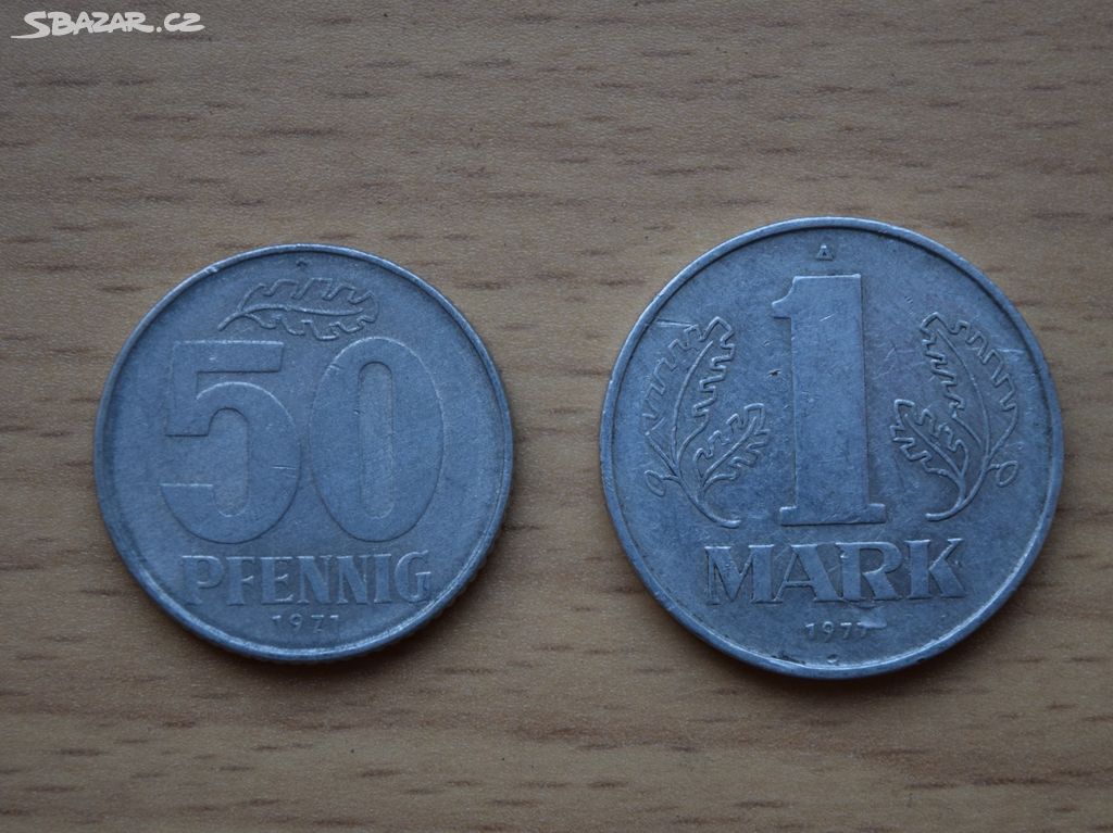 Mince 50 Feniků 1971 + 1 Marka 1977 DDR
