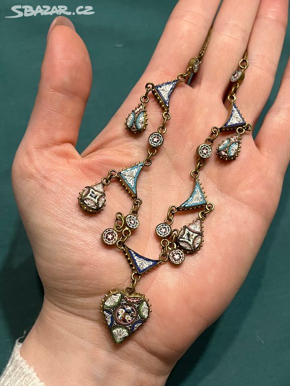 Millefiori starožitný luxusní náhrdelník srdce