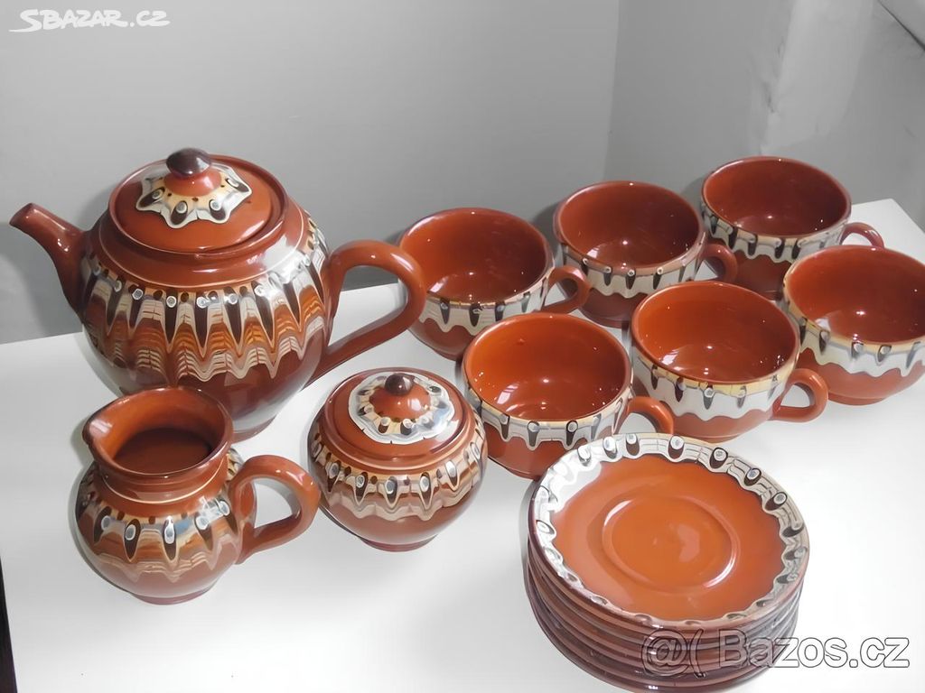 Retro nápojová souprava (glazovaná keramika)