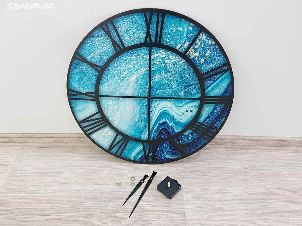 Modré nástěnné hodiny HomeArt Glamour, o 50 cm