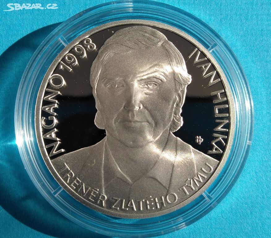 Stříbrná(Ag999) mince Nagano 1998 - Ivan Hlinka