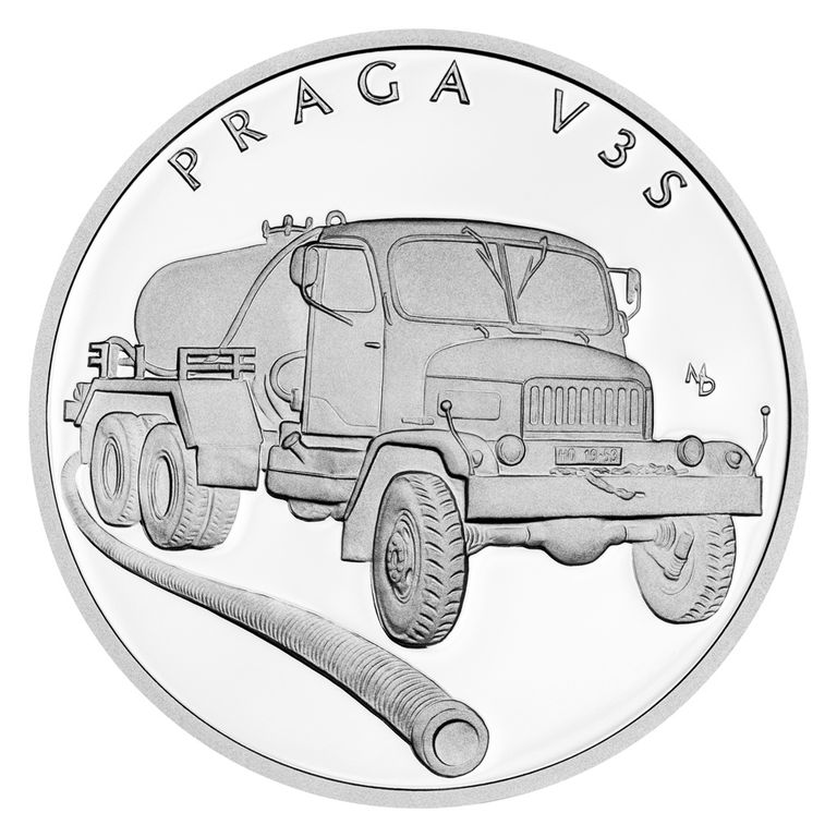 Stříbrná mince Na kolech -  Praga V3S proof