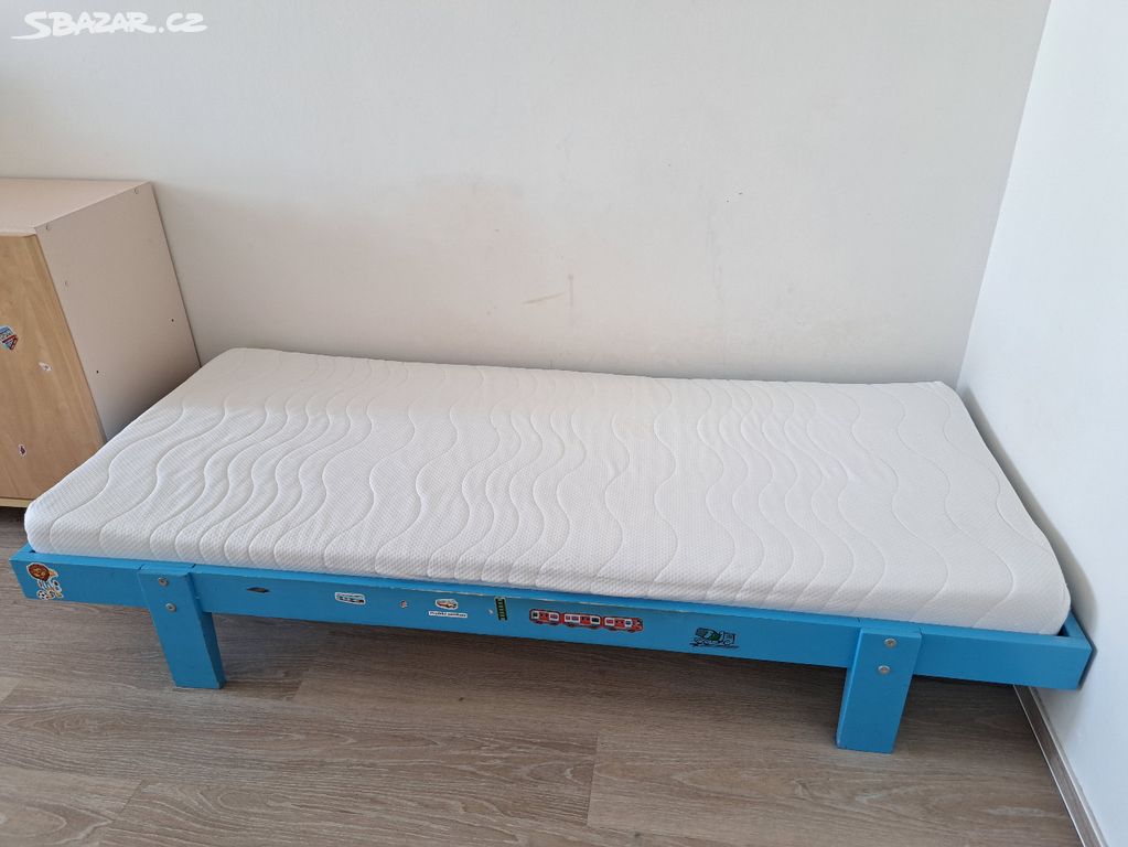 Dětská postel s matrací - modrá